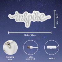 Inspire Script แสงนีออนป้ายผนังสีขาวบอกว่าโคมไฟ Usb สวิทช์ตกแต่งบ้านผนังศิลปะแรงบันดาลใจสัญญาณนีออนสำหรับห้องนอน,สำนักงาน