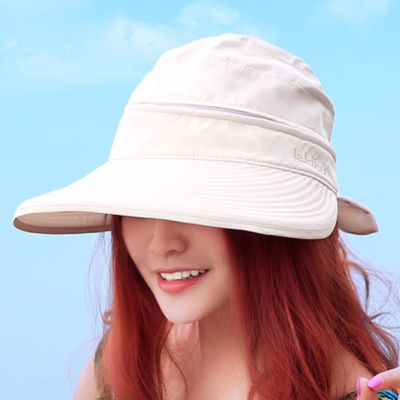 [hot]Ladies Korean Style Fashion Beach Hiking Sun Hat Foldable Cap Outdoor Practical Summer Bowknot Visors Solid Travel