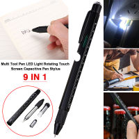 BOKALI ปากกาอเนกประสงค์9 In 1,ปากกาสไตลัสแบบสัมผัสหน้าจอสัมผัสหมุนได้ไฟ LED