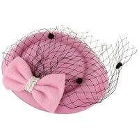 ผู้หญิง Fascinators หมวก Pillbox หมวกงานเลี้ยงค็อกเทลหมวก Dot Veil Bowknot กิ๊บติดผม