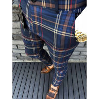 2022 Spring Autumn Striped Mid Waist Slim Trousers Fashion Business Pencil Pants Men Casual Plaid Print Pants For Men Streetwear