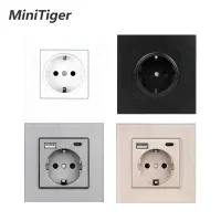 ปลั๊กไฟยูเอสบี Minitiger หน้าจอโทรศัพท์พอร์ต Type-C AC 110V-250V ฝังผนัง16A USB A + C EU Stard Outlet