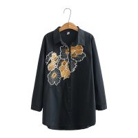 ร้อน, ร้อน★【มีไซส์ใหญ่】Plus Size White Black Floral Embroidery Long Sleeved Tops Womens Vintage Blouse Muslim Blusas