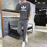 ชุดกีฬาผู้ชาย2ชิ้นชุดเสื้อแขนยาวคอกลมเสื้อ + Joggers &amp; Sweatpants ขนาดร้อน (M-4XL)