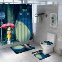 Anime 3D Print Totoro Shower Curtain Set Waterproof Washable Polyester Bath Curtain Anti-slip Rugs Toilet Lid Cover Bath Mat Set