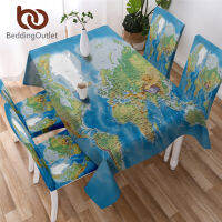 BeddingOutlet World Map Tablecloth Waterproof Blue Party Table Cloth for Wedding Decorative Table Cover Rectangular Multi Sizes