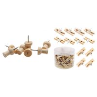 80 Pcs H-Shape Wood Decorative Push Pins &amp; 50 Pcs Push Pins with Wooden Clips Thumbtacks