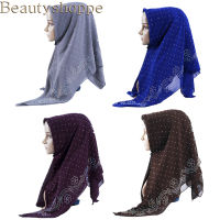 Large Size Square Scarf Muslim Turkish Hijab Pearl Chiffon Head Scarf Women High Quality Plain Shawl With Colorful Rhinestone