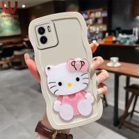 เคสนิ่มลายการ์ตูน Hello Kitty Tinkering ขาตั้งกระจก3D น่ารักสำหรับ VIVO Y16 Y21 Y21S Y33S Y21A Y35หลังซิลิโคน Y21T Y33T Y15S Y15A Y01 Y50 Y30i ป้องกันกล้องแฟชั่นฝาครอบคลื่น