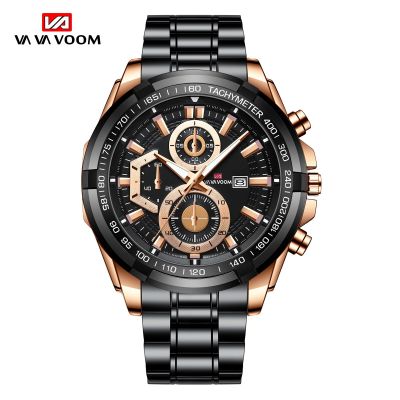 2021 New Men Sports Watch Fashion Rose Gold Case Black Stainless Steel Strap Calendar Waterproof Quartz Watch Relogio Masculino