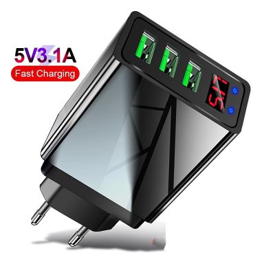 3 Ports USB Charger EU Plug LED Display 3.1A Fast Charging Smart Mobile Phone Charger For iphone Samsung Xiaomi Huawei LG Tablet