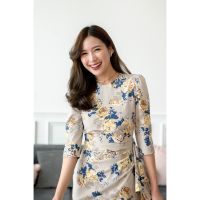 PD66 Drape Dress in Beige เดรสลายดอก