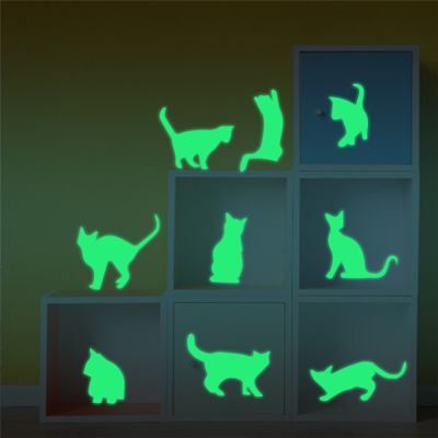 ┋ Wall Luminous Stickers Creative Glow In The Dark Animal Cartoon Cat Wall Stickers Kids Rooms Fluorescent Vinyl Decals Home Decor