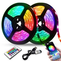 [Ricky Lighting] USB ไฟ LED Strip 1M 30M RGB 5050 WS2812B บลูทูธควบคุมโคมไฟแบบยืดหยุ่น DC 5V เทปริบบิ้นไดโอดสำหรับเทศกาล Luces Home Luz