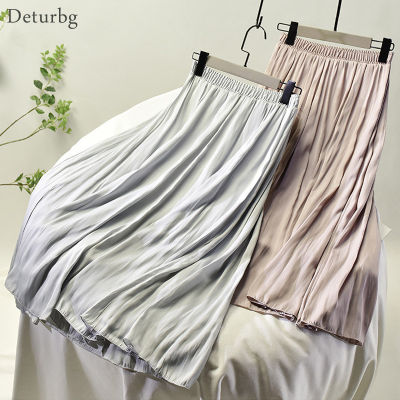 Womens Elegant Solid Color Skirt With Liner Female Korean High Waist Pleated Soft A-Line Midi Skirts Faldas  Summer SK525
