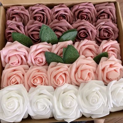 【CC】 25/50Pcs 7cm Artificial PE Foam Flowers Bridal Bouquets Wedding Outdoor Decorations Scrapbook Supplies