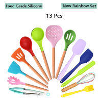 Best 9 Colors Kitchen Cooking Utensils Set Silicone Wooden Handle Spoon Turner Whisk With Utensils Holder Storage 12pcs Cookware