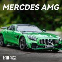 รถของเล่นหุ่นอัลลอยปีศาจเขียว GTR AMG Mercedes-Benz GTR AMG รถของเล่นหล่อโลหะไฟเสียงสำหรับรถเด็ก1:18 Mercedes-Benz GTR AMG