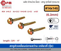 สกรูหัวเหลี่ยมปลายสว่าน เกลียวถี่ (รุ้ง) #14x14G(6.3mm)  [SELF DRILLING SCREWS, HEXAGON HEAD WITH COLLAR]