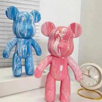 DIY Fluid Bearbrick Keychain Mini Bear Ornament Keychain Colored Painting Diy Paint Handmade Fluid Bear Toys Kids Parent-child M8G0