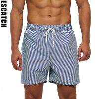 ESCATCH Fast Dry Mens Board Shorts Vertical Stripe Design New Arrival Summer Beach Surfing Man Swim Pants Plus Size