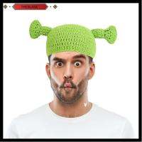 THEBLANC ของขวัญ ผู้ชายผู้หญิง ทอมือ ฤดูหนาว คริสต์มาส หมวก Shrek Hats มีหู หมวกบีนนี่สีเขียว คอสเพลย์ Prop