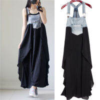 New classic Women Summer ces Dress Denim Patchwork Maxi Dress Bottom High Waist Loose Casual Beach Dress