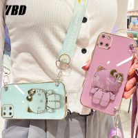 เคสโทรศัพท์กระจกแต่งหน้า YBD สำหรับ Samsung Galaxy Note 10 Lite A81 S10 A91 Lite M80S Hello Kitty Bracket เชือกยาวสำหรับการใช้ Srossbody