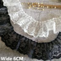 6CM Wide White Black Mesh Frilled Lace Ribbon Pleats Fabric Dress Guipure Collar Cuffs Ruffle Trim DIY Apparel Stitched Material Fabric  Material