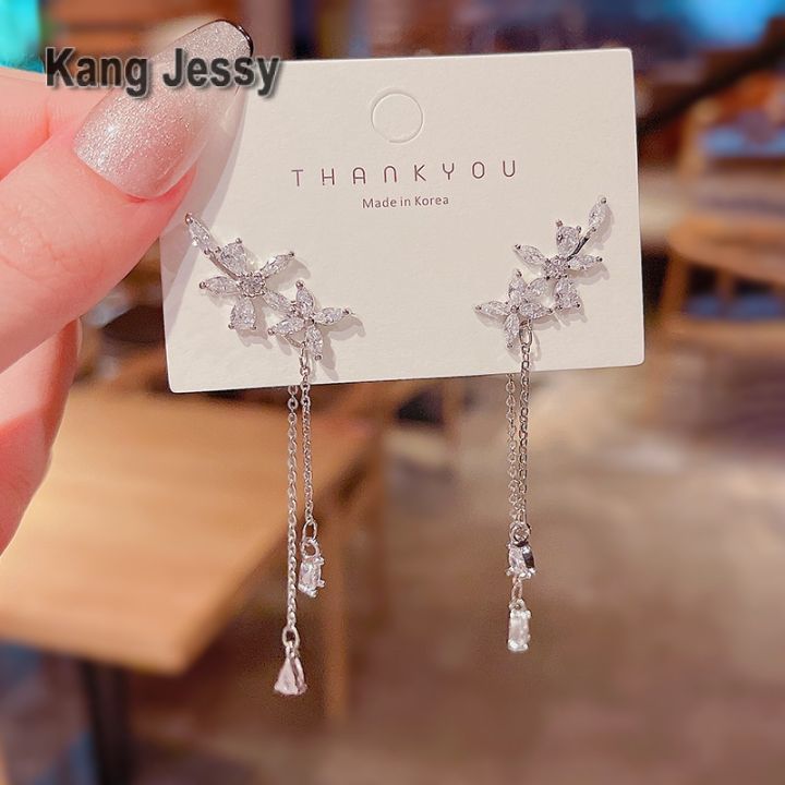 kang-jessy-s925-ต่างหูเพทายพู่พู่แบบเข็มเงินสำหรับผู้หญิงต่างหูลายดอกไม้ซุปเปอร์นางฟ้าสไตล์เกาหลีเครื่องประดับหูที่นิยมในโลกออนไลน์ดีไซน์