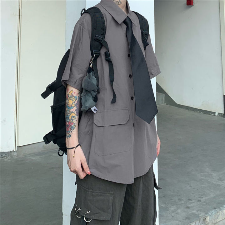 houzhou-gray-shirts-women-harajuku-detachable-sleeve-oversized-bf-gothic-blouse-with-tie-vintage-streetwear-punk-autumn-shirt