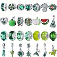 Hapiship Fashion Green Apple Flower Tortoise Feather CZ Charm Bead Fit Original Pandora Bracelet DIY Jewelry For Women CZ216