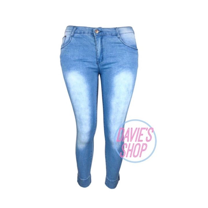 Plus Size Ankle Cut Jeans Side Split Design light Blue Denim Jeans ...