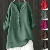 Cotton Linen Tops Women Blouse Elegant Long Sleeve Shirt Ladies Casual Solid Color Shirts Blouses Vintage Loose Blusas Mujer