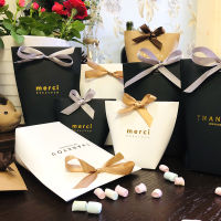 20pcs White Kraft Black Paper "Merci" Candy Box French Thank You Wedding Favors Bags Gift Box Package Birthday Party Decoration