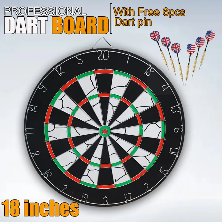 Dart Board, Doublesided Flocking Dartboard with 6 Brass Darts (18