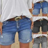 2023 Fashion Women Denim Shorts Summer Ladies Sexy Ripped Hole Button Jeans Shorts Femme Regular Short Pants