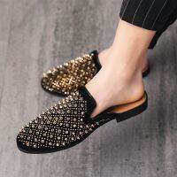 HOT★ฤดูร้อนใหม่รองเท้าแตะสำหรับชายทองเงินสีดำ Loafers ชายครึ่งรองเท้าแตะ Anti-SLIP ผู้ชายรองเท้าสบายรองเท้ารองเท้าแตะ