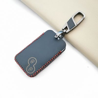 dfthrghd Leather Key Case For Renault Clio Logan Megane 2 3 Koleos Scenery Card 2 Button Smart Remote Control Cover Accessories Shell