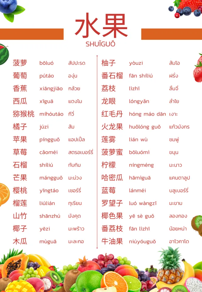 หนังสือรวมคำศัพท์ภาษาจีน หมวดผลไม้ 水果 พร้อมตารางคัดคำศัพท์ #รวม คำศัพท์ภาษาจีน #ภาษาจีน #คำศัพท์ภาษาจีน | Lazada.Co.Th