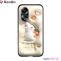 Jizetin สำหรับ OPPO A58 4G หรูหราเนื้อกระต่ายสามมิติเปลือกนุ่มเคสกันกระแทกเคสโทรศัพท์กระจกเทมเปอร์เรียบ