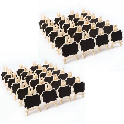 48 PCS Mini Wooden Blackboard Message Rectangular Slate Board Cards Memo Label Signs Price Digit Table