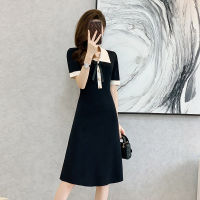 Xiaoxiangfeng Bingshi Little Black Skirt 2023 Summer New Quzhu Short Sleeve Mid -Sleeved Long Lapel Knitted Dress Female