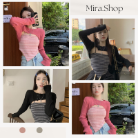 Mira_shop เสื้อครอป เสื้อแขนยาว เสื้อแขนยาวผญ เสื้อครอปหญิง 56018#