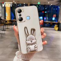 VRQRเคสลายกระต่ายยิ้มน่ารักสำหรับ infinix Hot 20S Zero 20 Hot 20 Play Hot 20Play NFC Hot 30 Play 3Dดีไซน์ใหม่ป้องกันเลนส์กล้องแบบมีรูละเอียดพร้อมขาตั้งสเตอริโอ X666ชุบไฟฟ้าเคสนิ่มแฟชั่นเคสโทรศัพท์