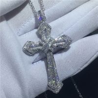 Sparkling Crystal Jesus Big Cross Pendant Necklace Women Party Wedding Pendant with Necklaces for Women Men Jewelry