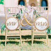 Mr amp;Mrs Wedding Chair Knot Banner Decor Round Burlap Lace Chair Cover for Wedding Venue Chairs Party Supplies Banquet Decoration