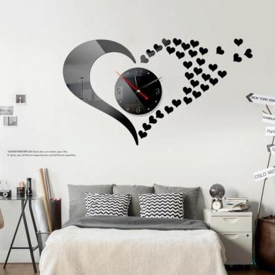 Silent Wall Decoration DIY Acrylic Mirror Clock Mute Digital Wall Clock Acrylic Mirror Wall Clock Heart-shaped Wall Clock