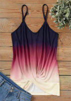 2023ผู้หญิง Gradient Twist Casual Camisole &amp; Tanks สปาเก็ตตี้เสื้อ Backless Cool หลวมเซ็กซี่เสื้อกั๊ก Cami