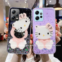 Phone Case เคส Redmi Note 12 Pro + 12S 12C Redmi A2 A1 Xiaomi 13 Pro 13 Lite 5G 4G เคสโทรศัพท์ฟ้าดาวระยิบระยับพร้อมกระจกแต่งหน้า Hellokitty น่ารักฝาหลัง2023